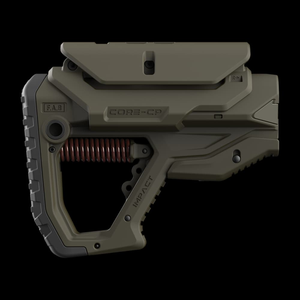 Product Image of FAB Defense GL Core Impact Collapsible AR15 Buttstock With Cheekriser Green