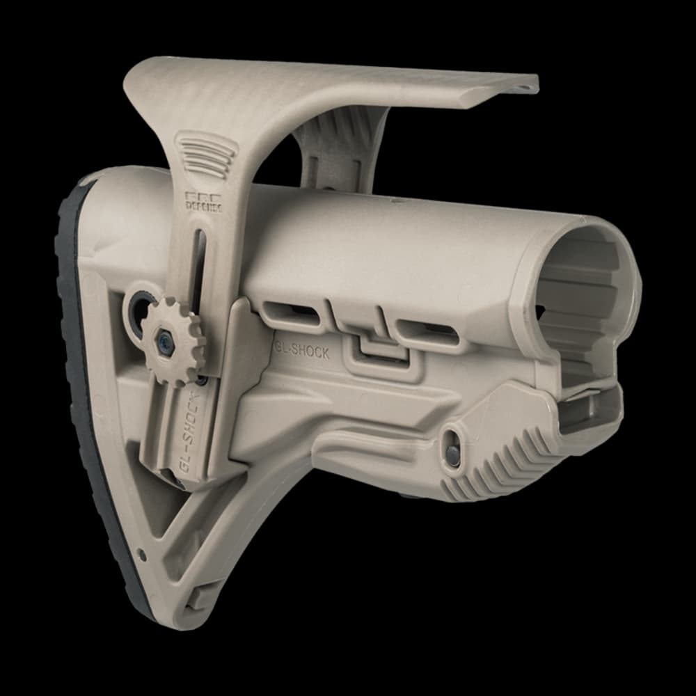 Product Image of FAB Defense GL Shock Collapsible AR15 Buttstock With Cheekriser Tan